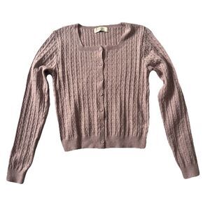 Blush Pink Cardigan Sweater M /L Womens Cable Knit Button Front Preppy Academia